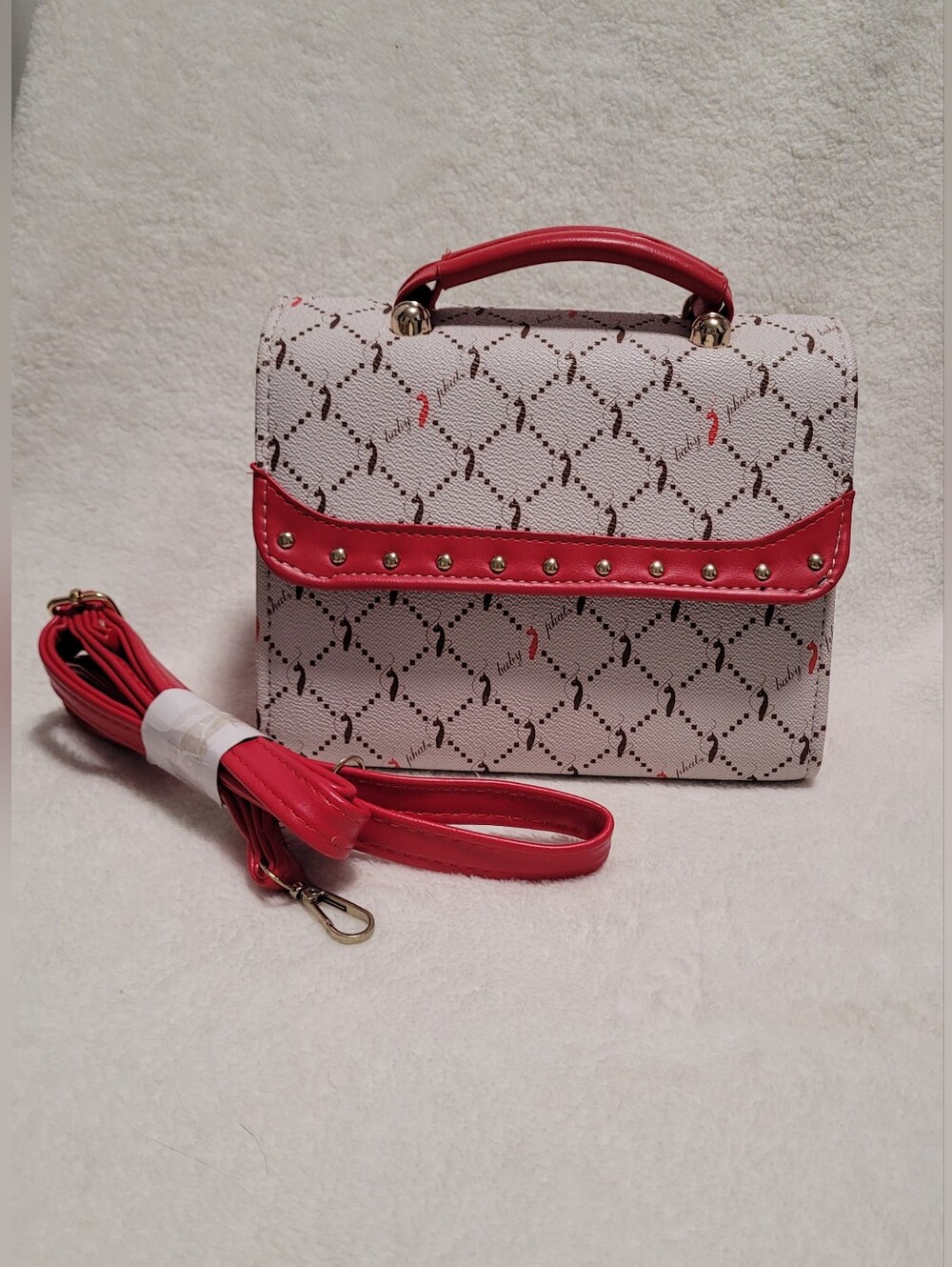Baby Phat Vintage Y2K Cream Red Monogram Studded Crossbody Bag Satchel OS